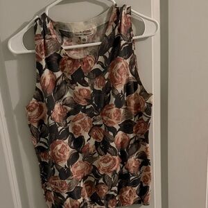 Banana Republic Rose Print Sleeveless Top - Pink and Black